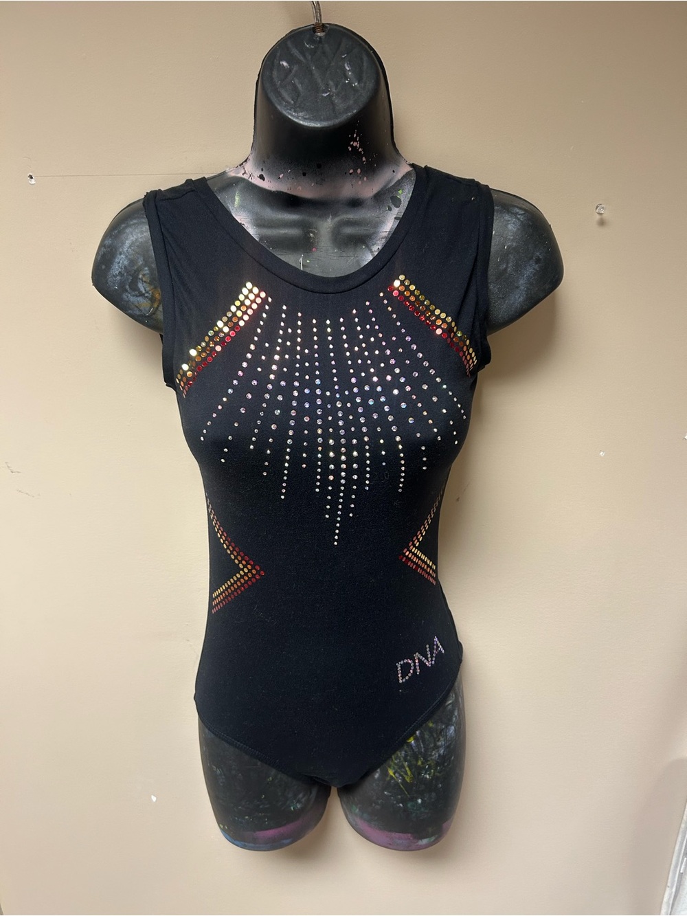 DNA couture Black Sleeveless Studded Bodysuit with Multicolor Accents